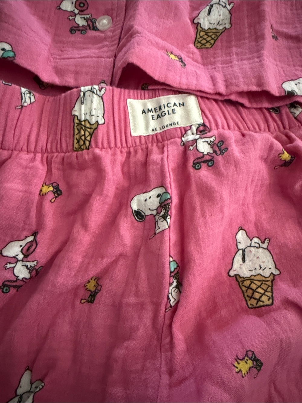 American Eagle Outfitters Pink Snoopy & Ice Cream Pajama Set Sz M.  New - Picture 2 of 4